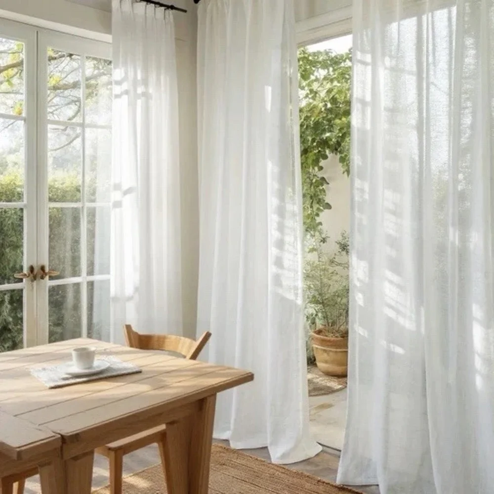 TWOPAGES Liz Linen Flynn‎ Sheer White Drape Pleated Curtains (2) 52